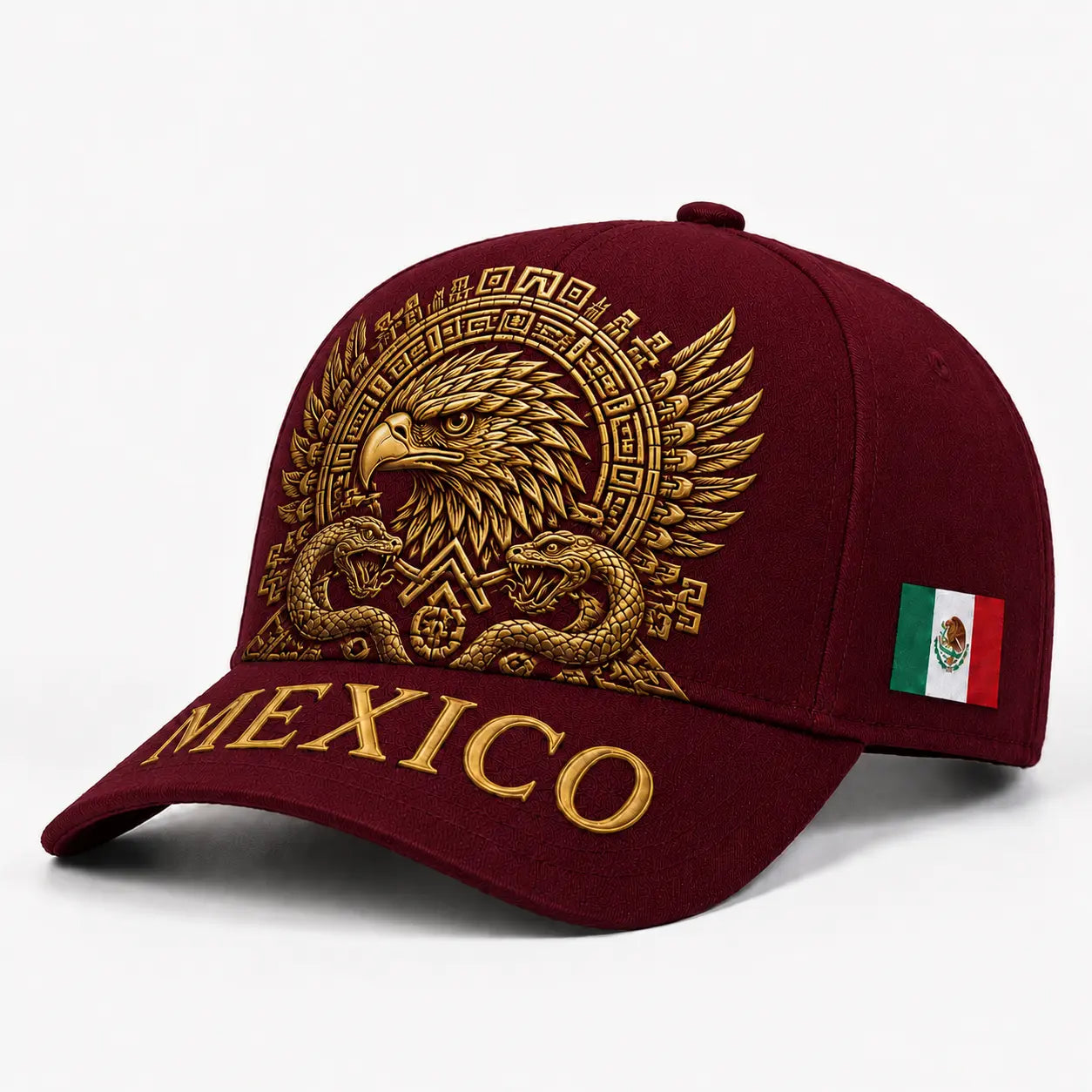 Mexico Baseball Cap with Golden Aztec Eagle Embroidery, Adjustable Snapback Hat for Men & Women, Breathable Sturdy Design for Patriots & Sports