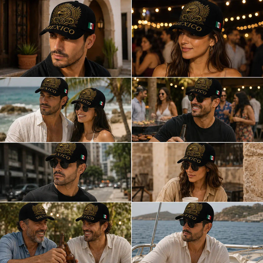 Mexico Baseball Cap with Golden Aztec Eagle Embroidery, Adjustable Snapback Hat for Men & Women, Breathable Sturdy Design for Patriots & Sports