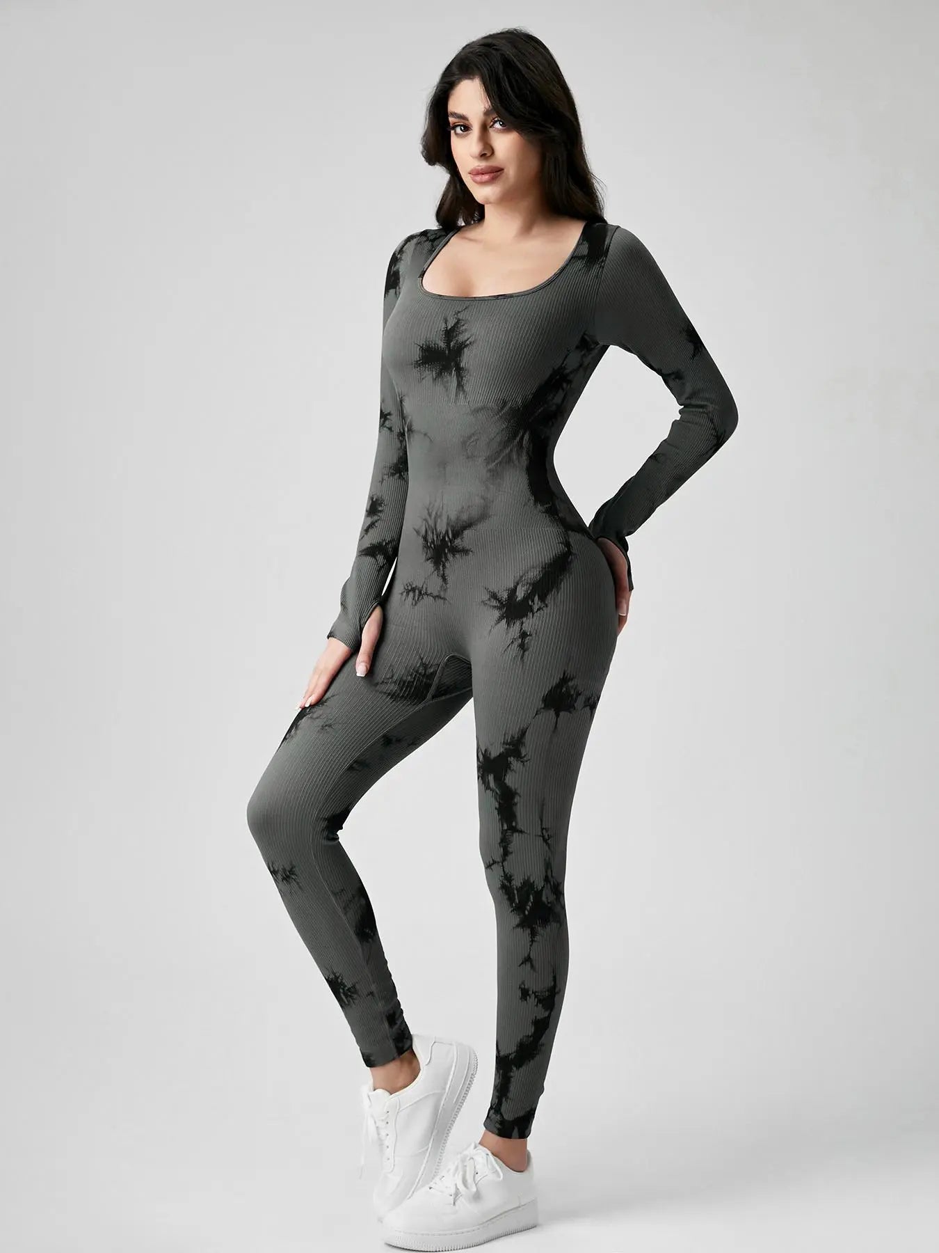 Women'S Solid Ribbed Long Sleeve Sports Playsuit Tummy Control Jumpsuit, Workout Ribbed Long Sleeve Exercise Bodycon Jumpsuit, Seamless Jumpsuits One-Piece Yoga Suit, Summer Outfits 2024