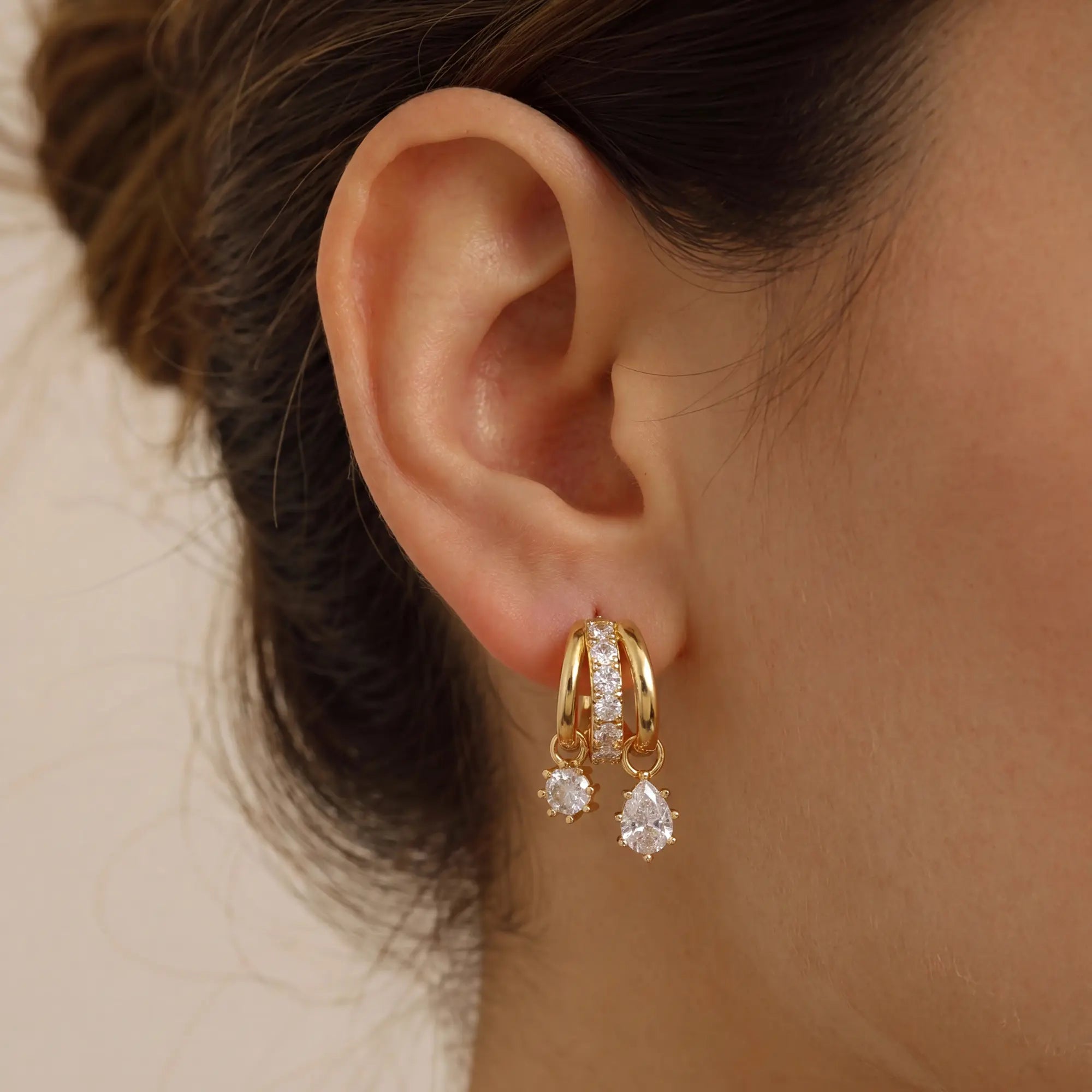 Dearmay Gold Three-Tier Earrings for Women with Zircon Clip Earrings Summervibes Gifts for Girls