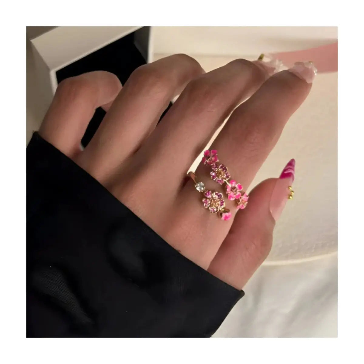 Women'S Adjustable Open Flower Rings - Dainty Peach Blossom Design with Cubic Zirconia, Enamel or Pearl, Fashion Jewelry Gifts for Women, Birthday or Mother'S Day, Rings for Women