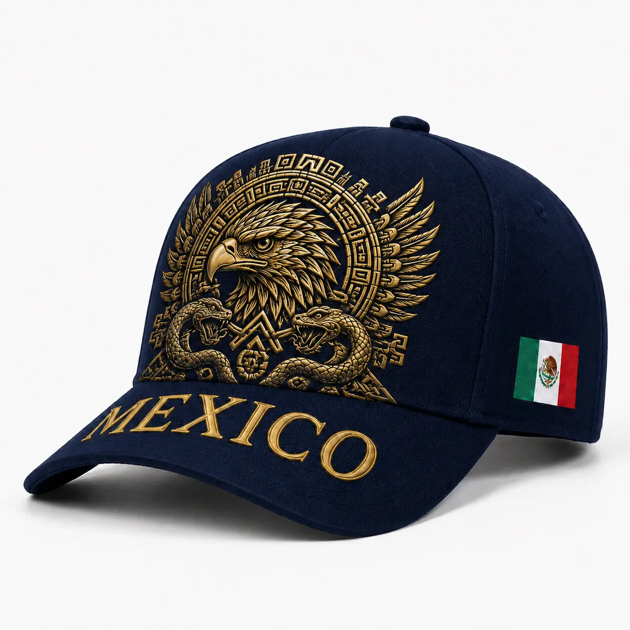 Mexico Baseball Cap with Golden Aztec Eagle Embroidery, Adjustable Snapback Hat for Men & Women, Breathable Sturdy Design for Patriots & Sports