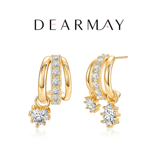 Dearmay Gold Three-Tier Earrings for Women with Zircon Clip Earrings Summervibes Gifts for Girls
