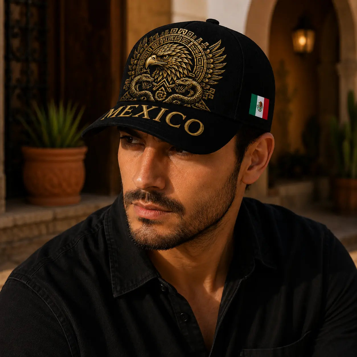Mexico Baseball Cap with Golden Aztec Eagle Embroidery, Adjustable Snapback Hat for Men & Women, Breathable Sturdy Design for Patriots & Sports