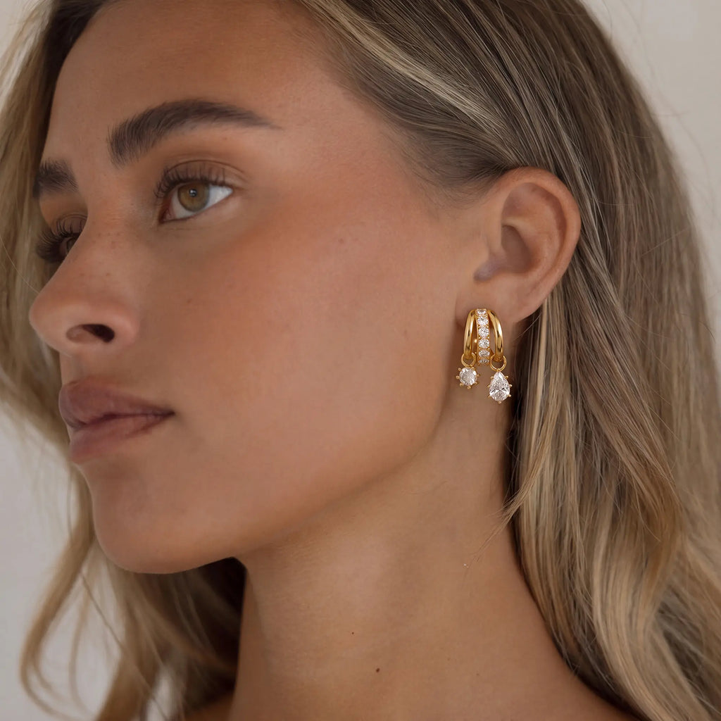 Dearmay Gold Three-Tier Earrings for Women with Zircon Clip Earrings Summervibes Gifts for Girls