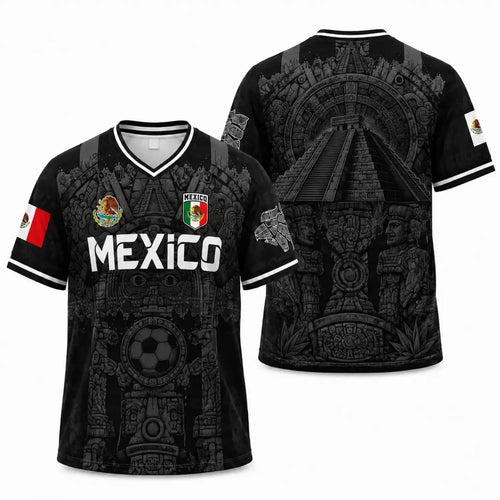 Men'S - White & Red Retro Sport Shirt Featuring Virgin of Guadalupe Style Jersey, Sugar Skull & Aztec Calendar Design