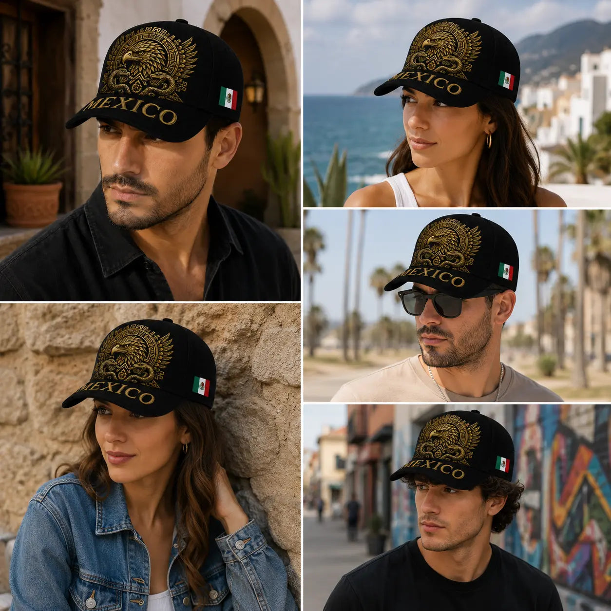 Mexico Baseball Cap with Golden Aztec Eagle Embroidery, Adjustable Snapback Hat for Men & Women, Breathable Sturdy Design for Patriots & Sports
