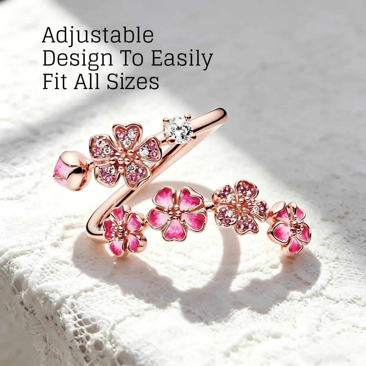 Women'S Adjustable Open Flower Rings - Dainty Peach Blossom Design with Cubic Zirconia, Enamel or Pearl, Fashion Jewelry Gifts for Women, Birthday or Mother'S Day, Rings for Women