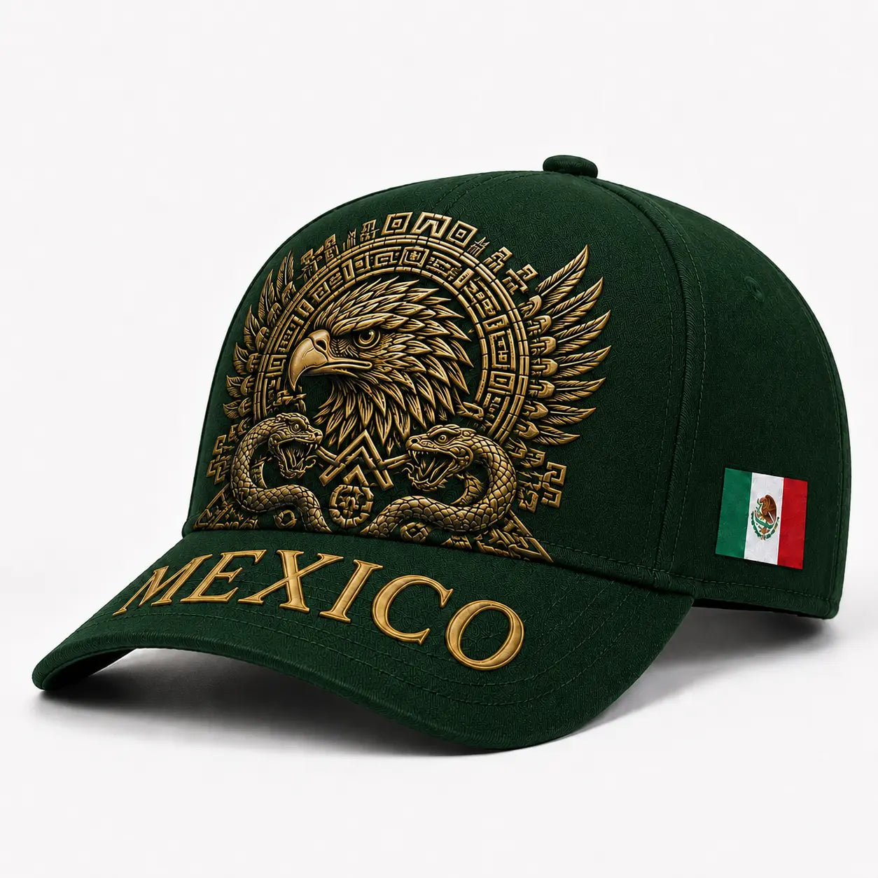 Mexico Baseball Cap with Golden Aztec Eagle Embroidery, Adjustable Snapback Hat for Men & Women, Breathable Sturdy Design for Patriots & Sports