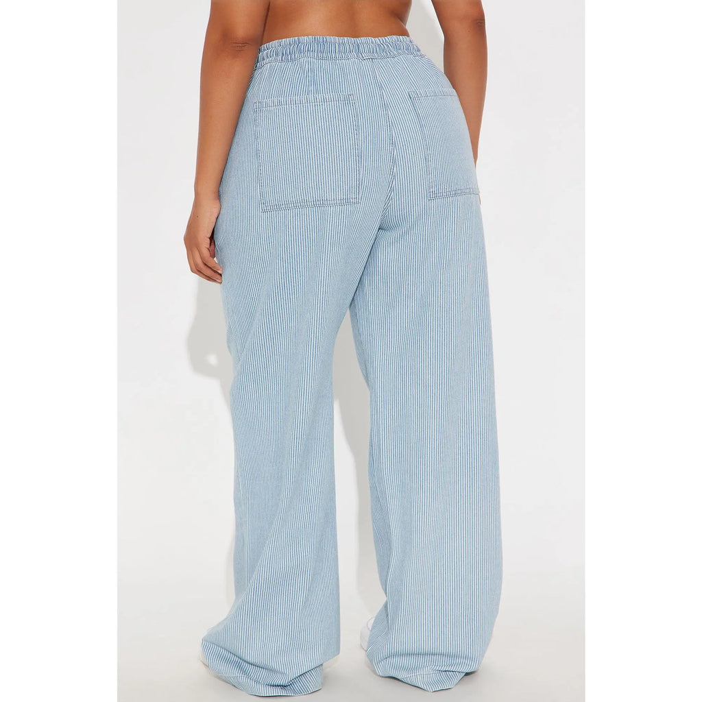 Tall Seawalk Striped Pull on Wide Leg Jeans - Light Blue
