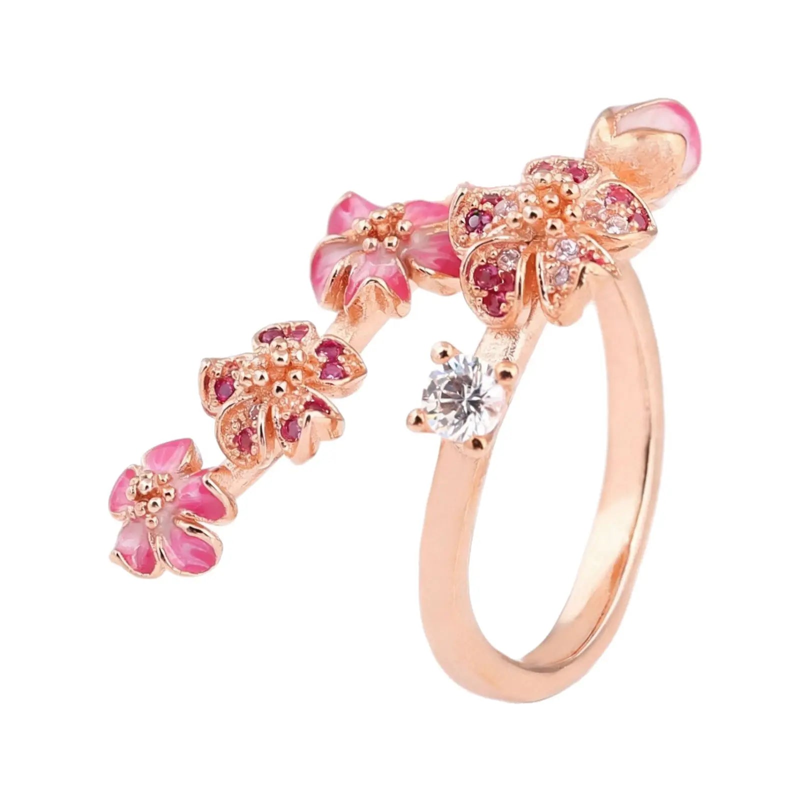 Women'S Adjustable Open Flower Rings - Dainty Peach Blossom Design with Cubic Zirconia, Enamel or Pearl, Fashion Jewelry Gifts for Women, Birthday or Mother'S Day, Rings for Women