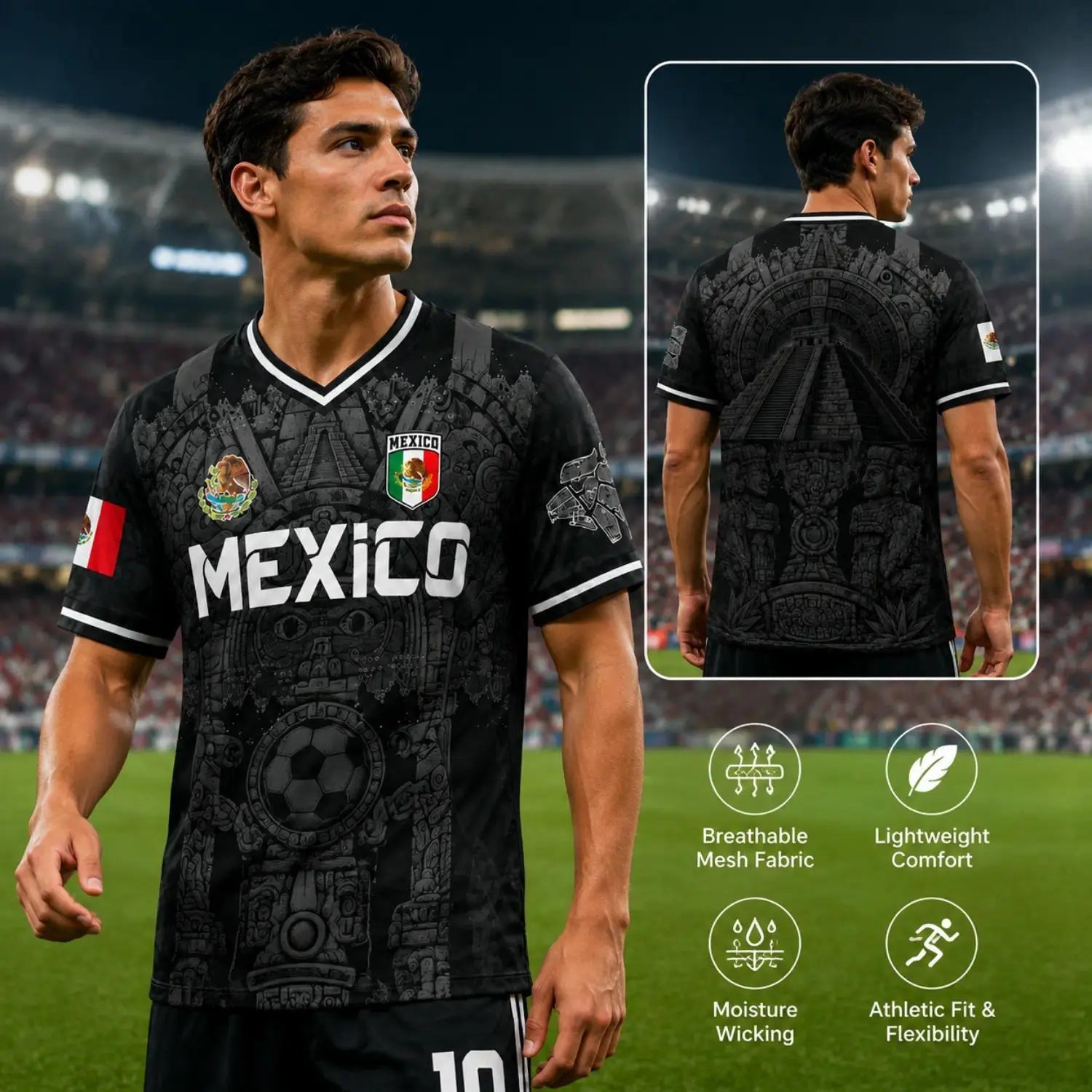 Men'S - White & Red Retro Sport Shirt Featuring Virgin of Guadalupe Style Jersey, Sugar Skull & Aztec Calendar Design