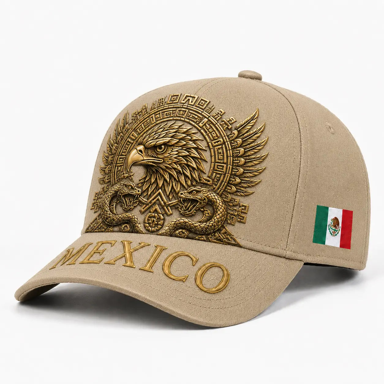 Mexico Baseball Cap with Golden Aztec Eagle Embroidery, Adjustable Snapback Hat for Men & Women, Breathable Sturdy Design for Patriots & Sports