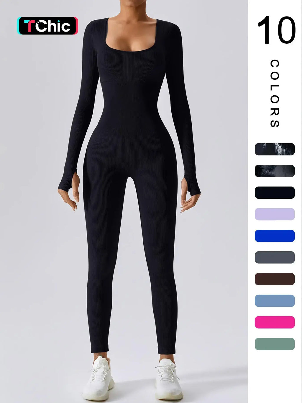 Women'S Solid Ribbed Long Sleeve Sports Playsuit Tummy Control Jumpsuit, Workout Ribbed Long Sleeve Exercise Bodycon Jumpsuit, Seamless Jumpsuits One-Piece Yoga Suit, Summer Outfits 2024