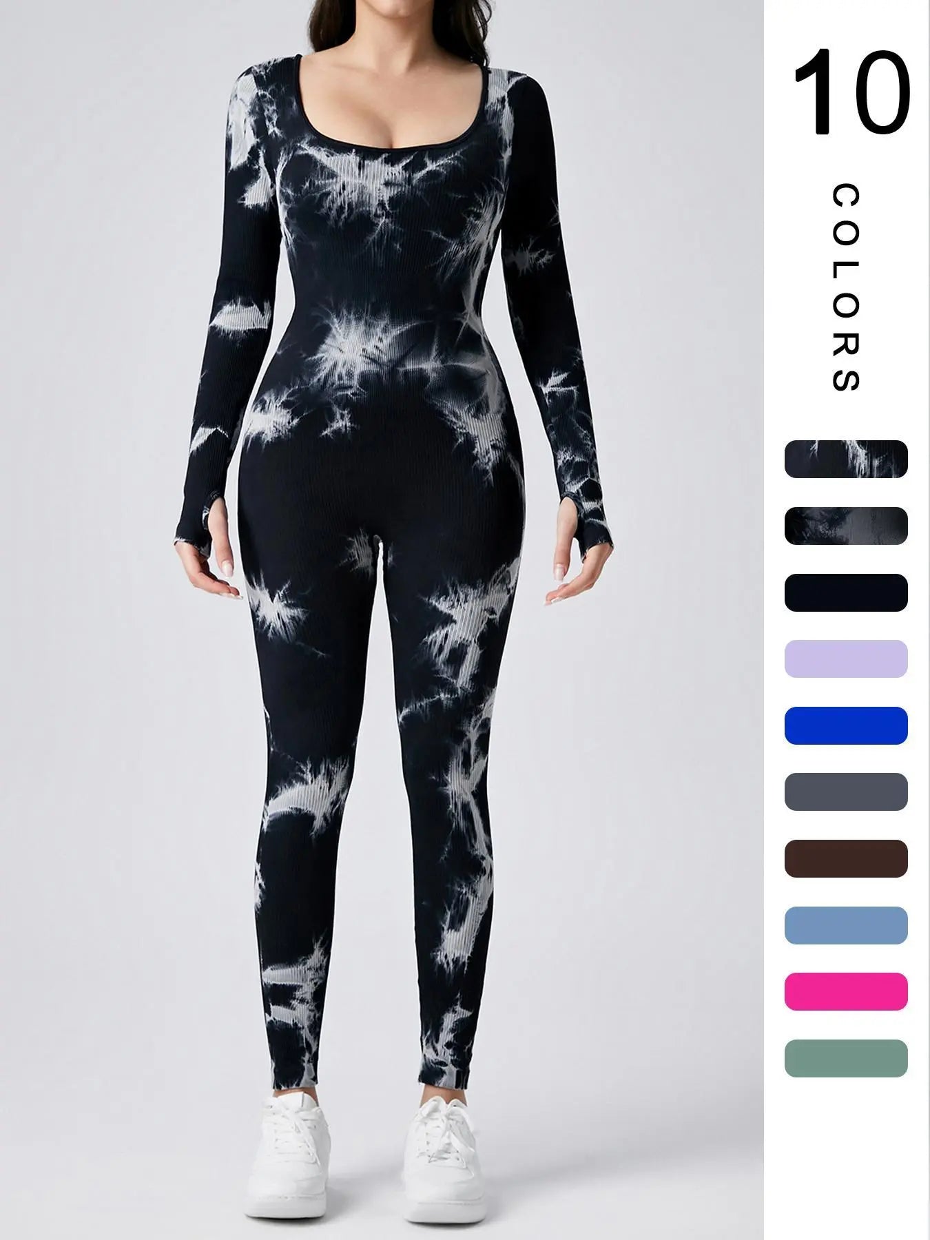 Women'S Solid Ribbed Long Sleeve Sports Playsuit Tummy Control Jumpsuit, Workout Ribbed Long Sleeve Exercise Bodycon Jumpsuit, Seamless Jumpsuits One-Piece Yoga Suit, Summer Outfits 2024