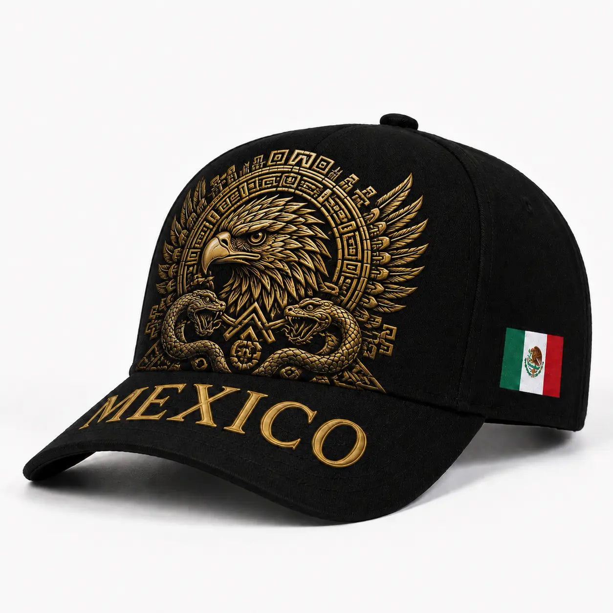 Mexico Baseball Cap with Golden Aztec Eagle Embroidery, Adjustable Snapback Hat for Men & Women, Breathable Sturdy Design for Patriots & Sports